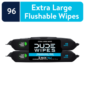 DUDE Wipes Unscented XL Flushable Wipes, 2 Flip-Top Packs, 48 Wipes per Pack, 96 Total Wipes (Brand: DUDE)